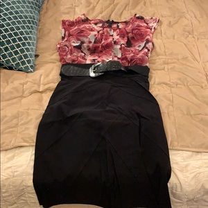 Black and pink roses business casual dress